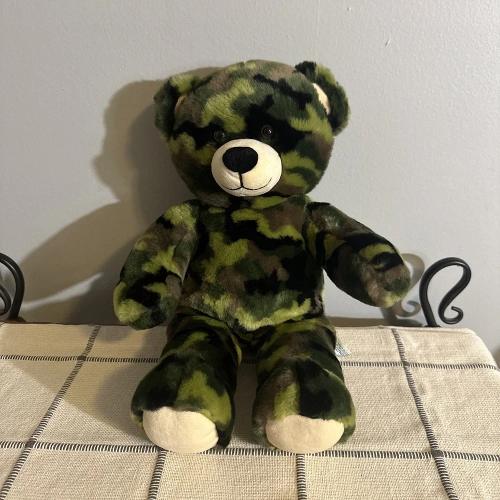 Build A Bear BAB Green‎ Camo Camouflage Military Plush Stuffed Animal Bear
